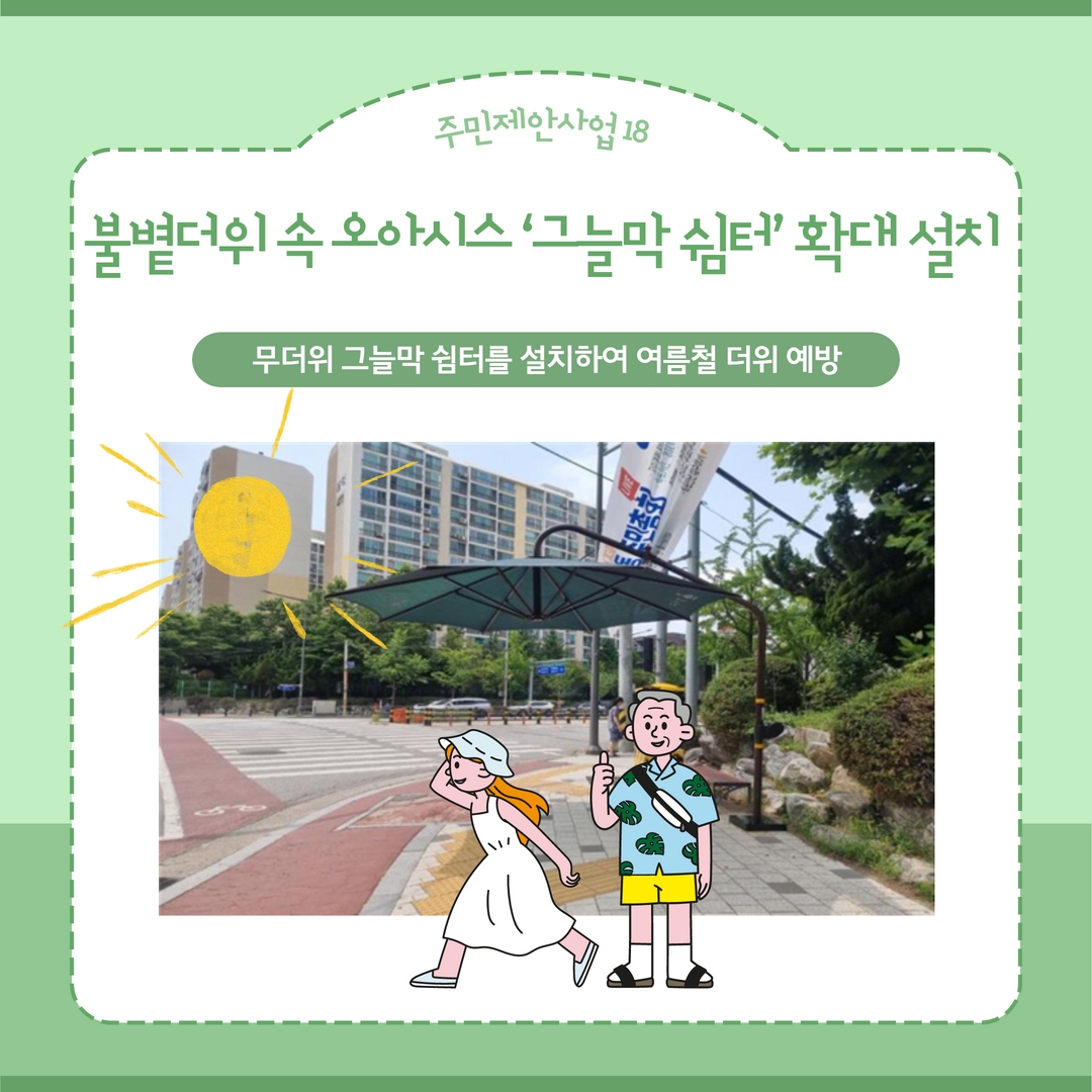 불볕더위 속 오아시스 ‘그늘막 쉼터’ 확대 설치