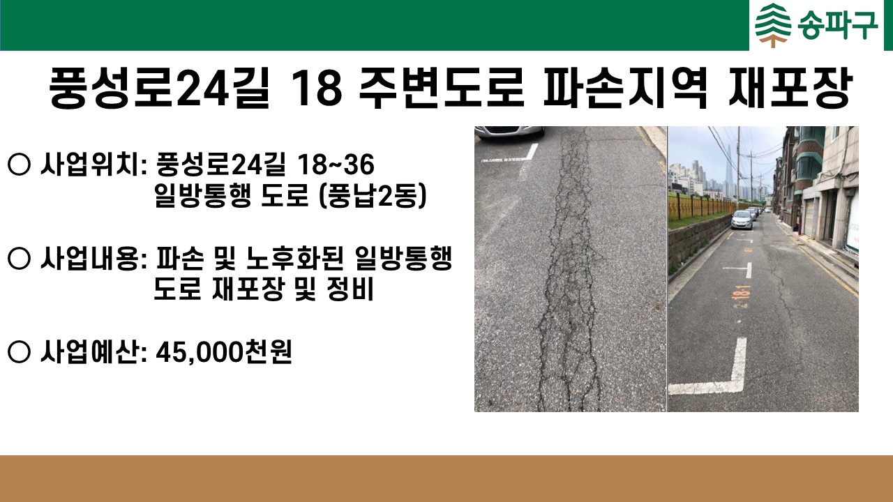 풍성로24길 18 주변 도로 파손지역 재포장