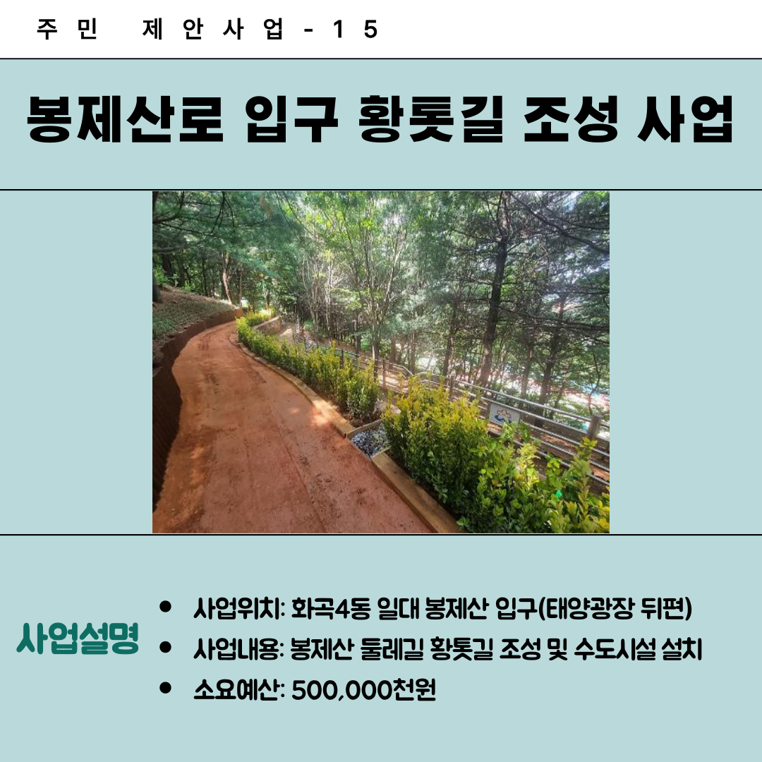 15. 봉제산로 입구 황톳길 조성 사업