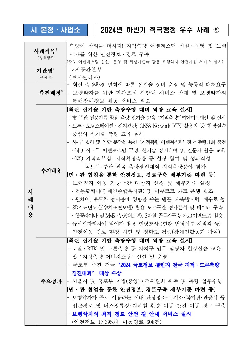 5. 측량에 창의를 더하다! 지적측량 어벤저스팀 신설·운영 및 보행약자를 위한 안전정보·경로 구축