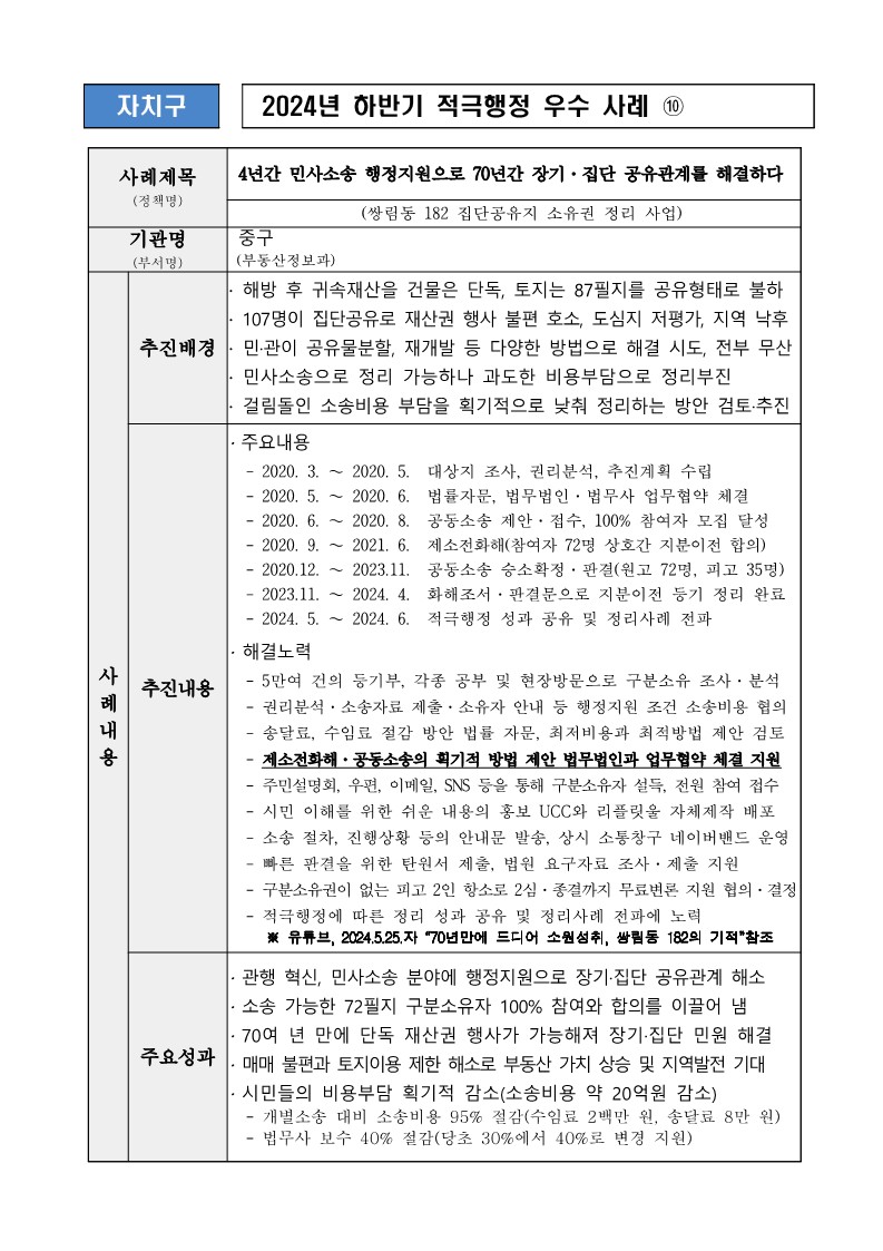 10. 4년간 민사소송 행정지원으로 70년간 장기·집단 공유관계를 해결하다