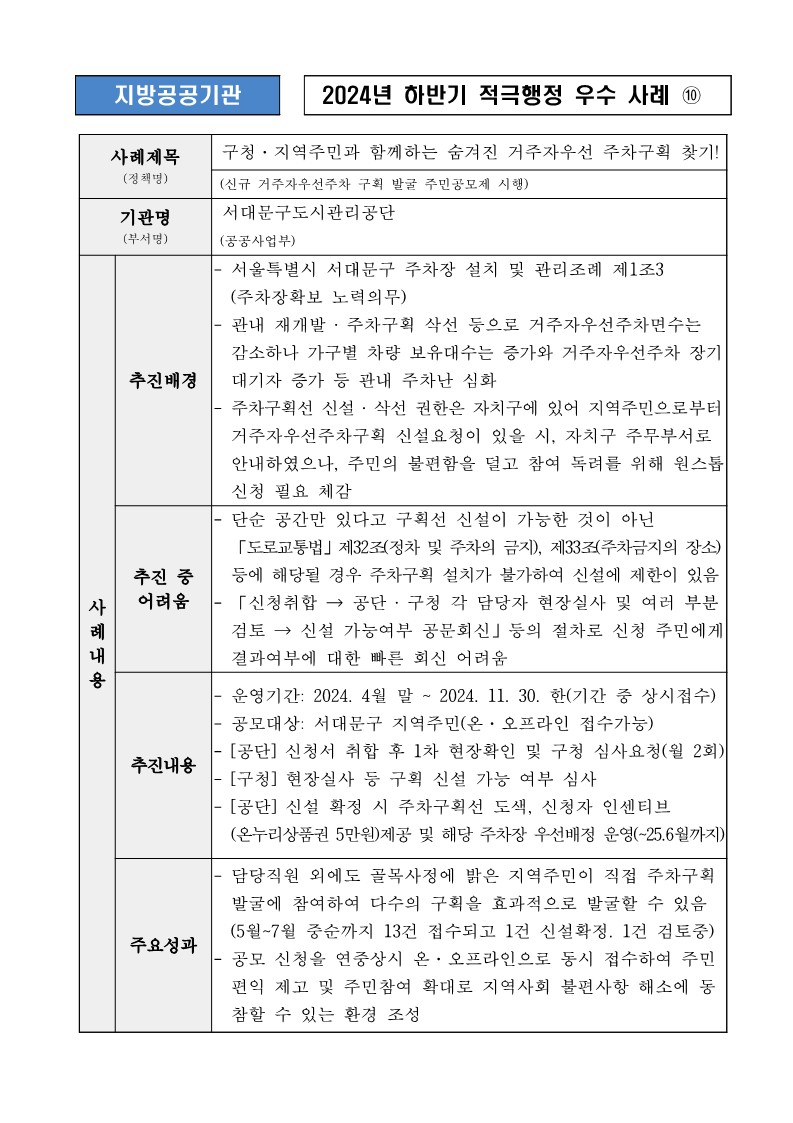 10. 구청·지역주민과 함께하는 숨겨진 거주자우선 주차구획 찾기!