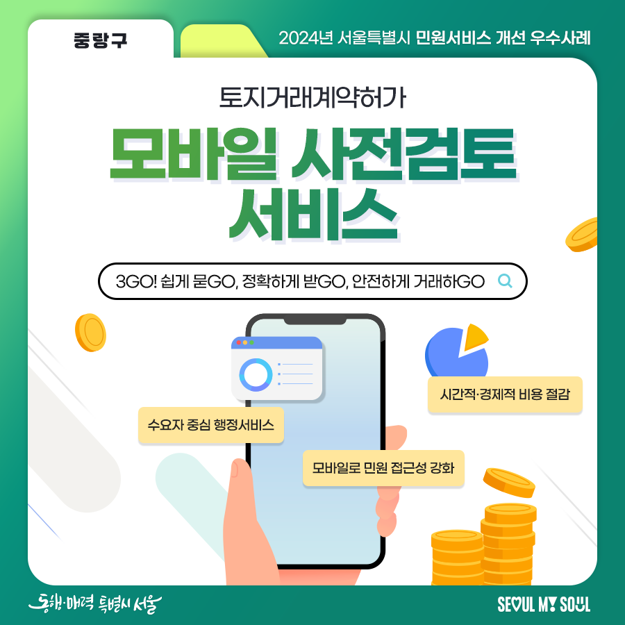 9. (중랑구) 3GO! 쉽게 묻GO, 정확하게 받GO, 안전하게 거래하GO 토지거래계약허가 모바일사전검토서비스 구축