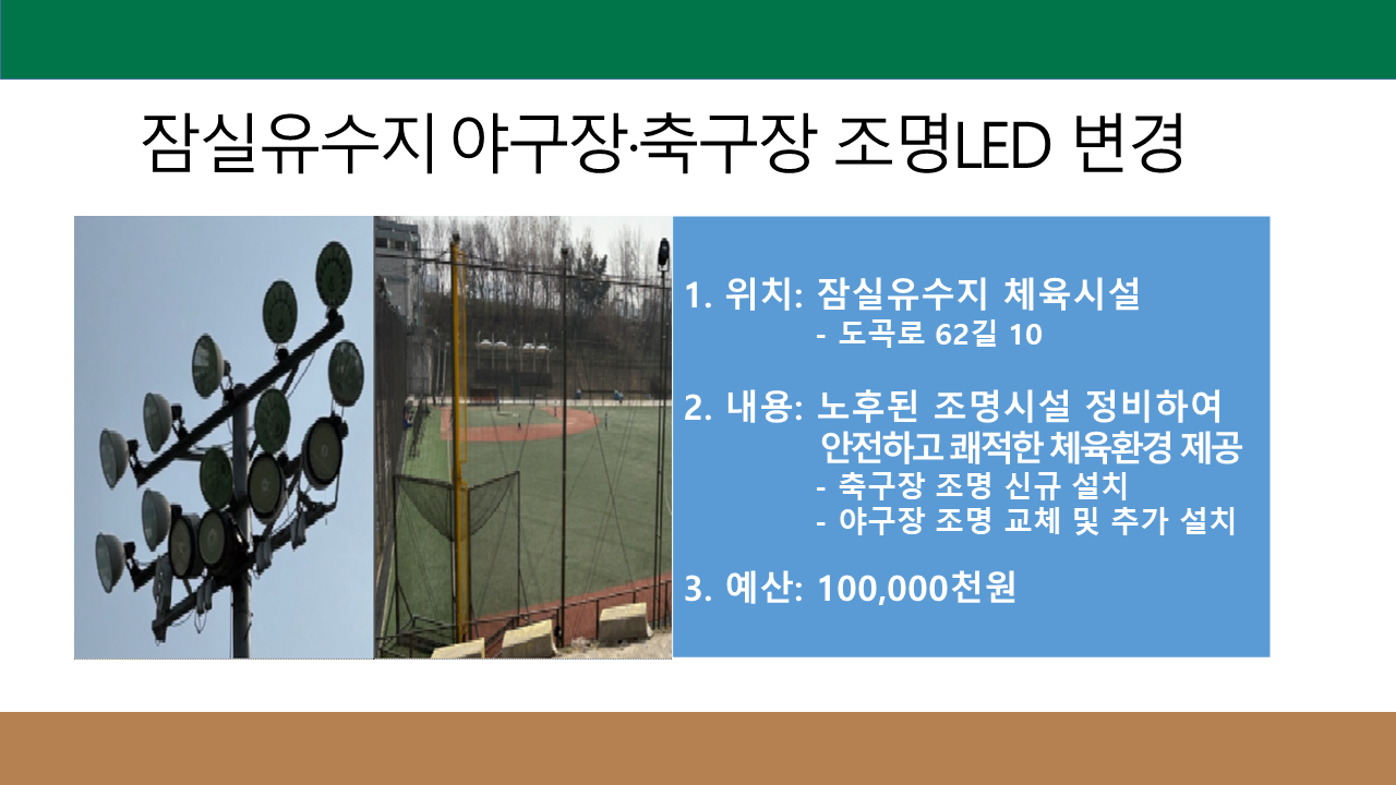 잠실유수지 야구장·축구장 조명LED 변경