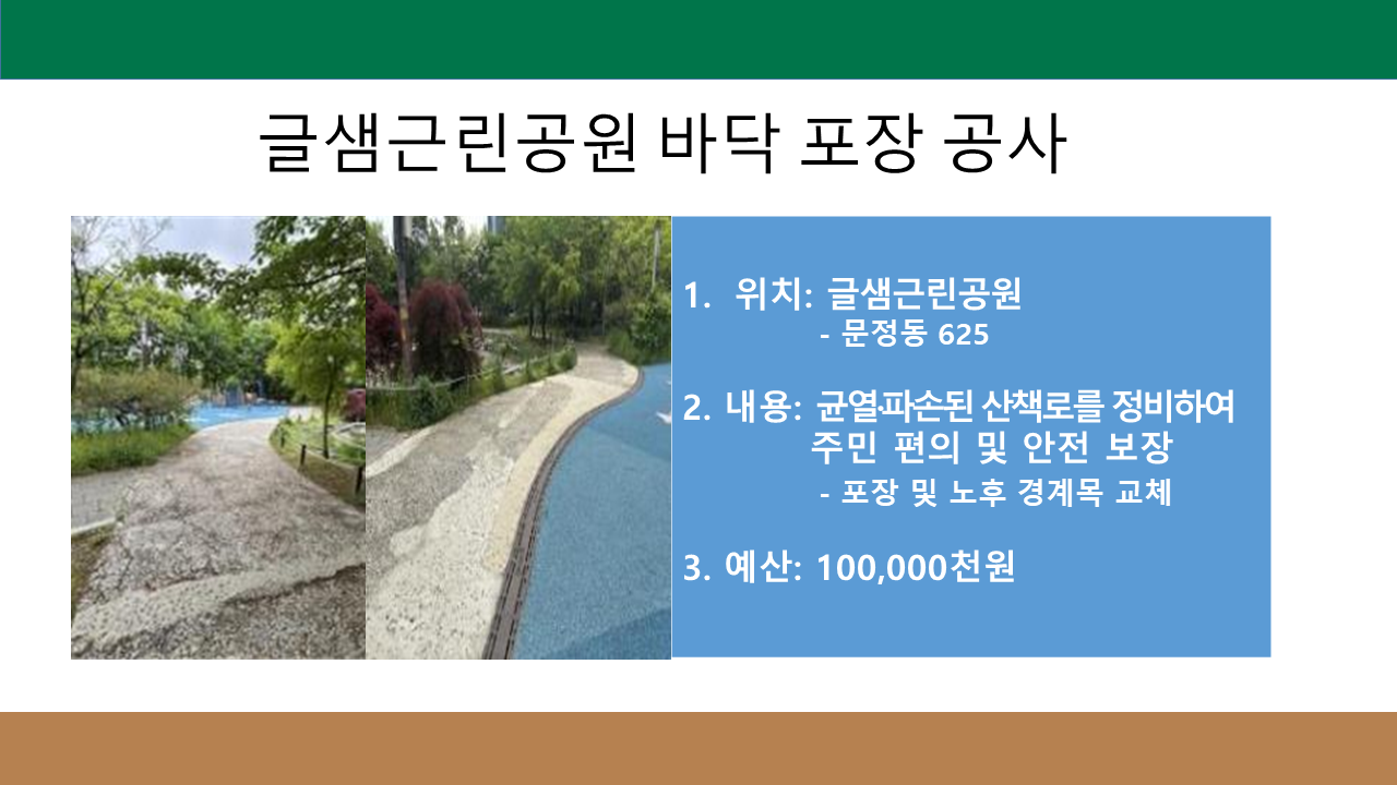 글샘근린공원 바닥 포장 공사