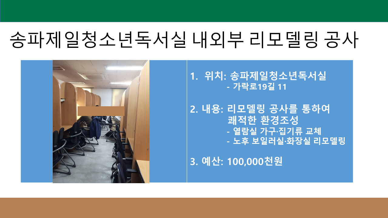 송파제일청소년독서실 내외부 리모델링 공사