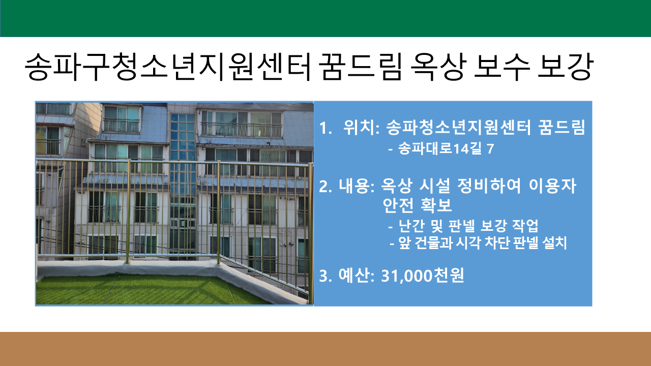 송파구청소년지원센터 꿈드림 옥상 보수 보강