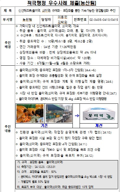 신선해조류(물미역, 쇠미역) 규격화 · 포장화를 통한 지속가능한 영업활성화 추진