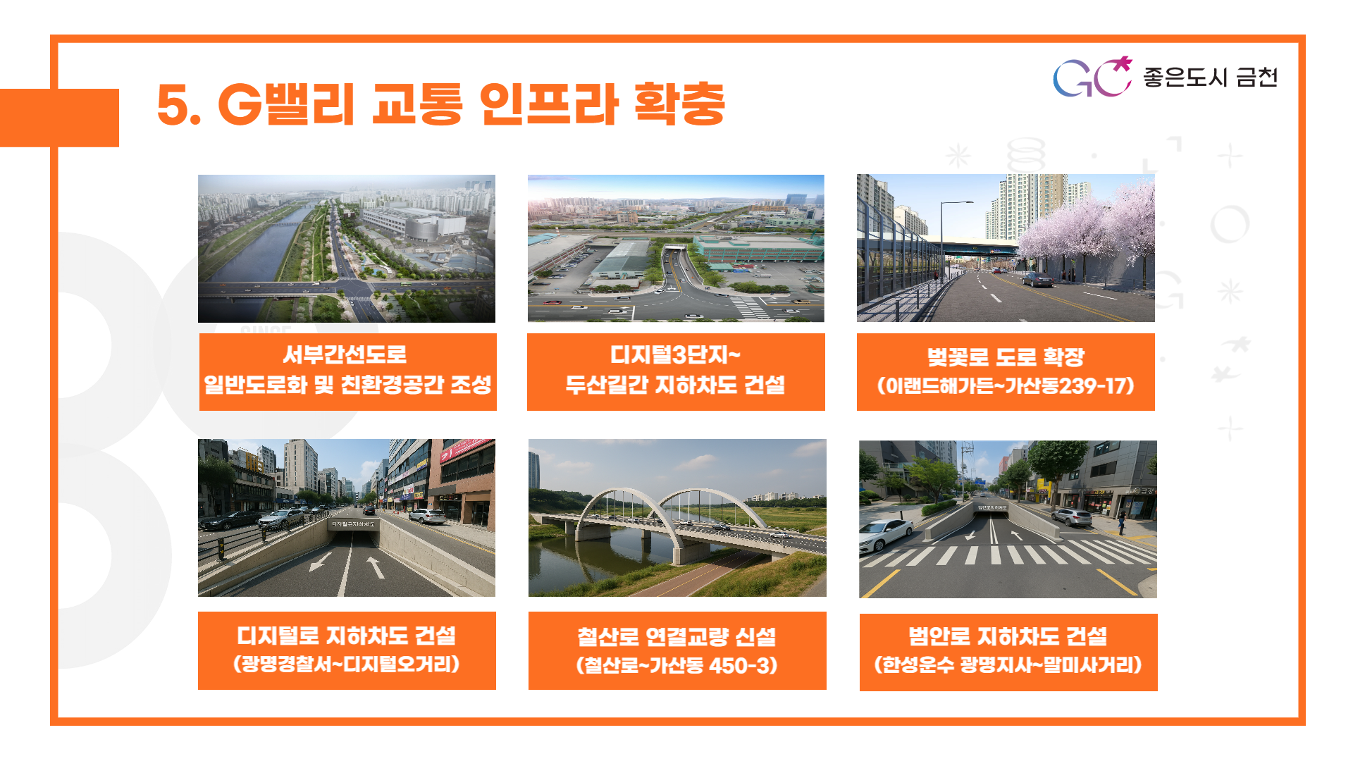 G밸리 교통 인프라 확충 (G밸리 교통 흐름 개선 및 교류를 위한 벚꽃로 확장 등 도로사업 추진)