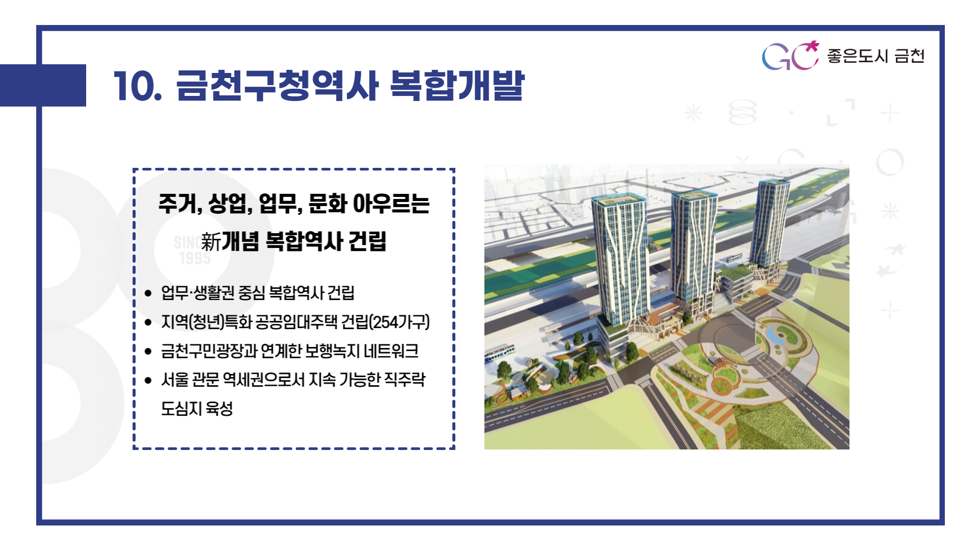금천구청역사 복합개발 (코레일 R&D시설 및 지역특화 공공임대주택, 벚꽃로 연계 등 업무·생활·문화 집적 복합역사 건립)