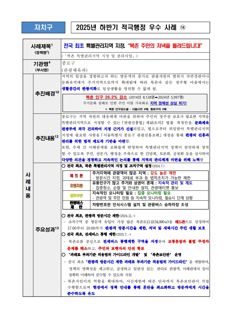 14. 전국 최초 특별관리지역 지정, “북촌 주민의 저녁을 돌려드립니다!” (「북촌 특별관리지역 지정 및 관리사업」)