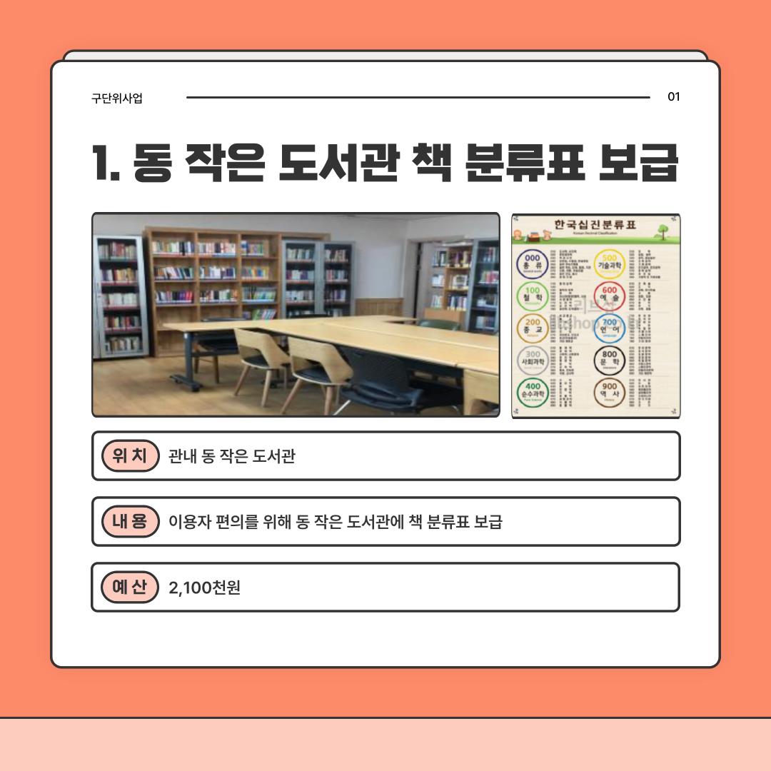 1. 동 작은 도서관 책 분류표 보급