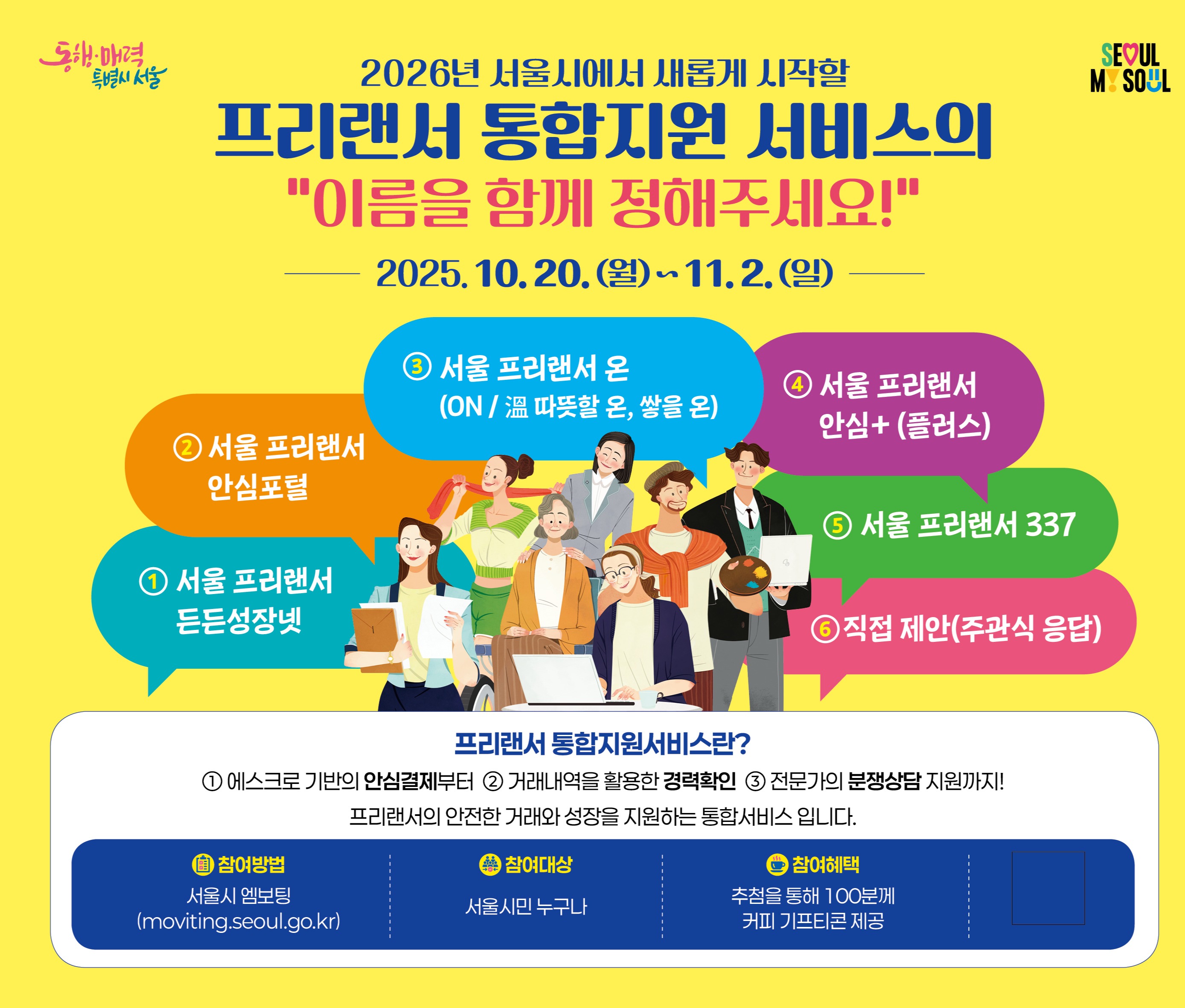 서울시 '프리랜서 통합지원 서비스'의 이름을 함께 정해주세요!