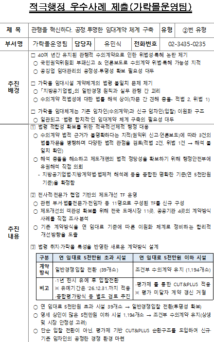 관행을 혁신하다.  공정,투명한 임대계약 체계 구축