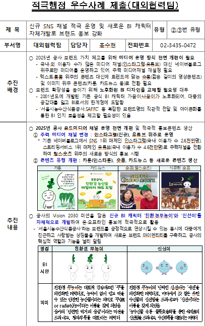 신규 SNS 채널 적극 운영 및 새로운 BI 캐릭터 자체 개발로 브랜드 홍보 강화